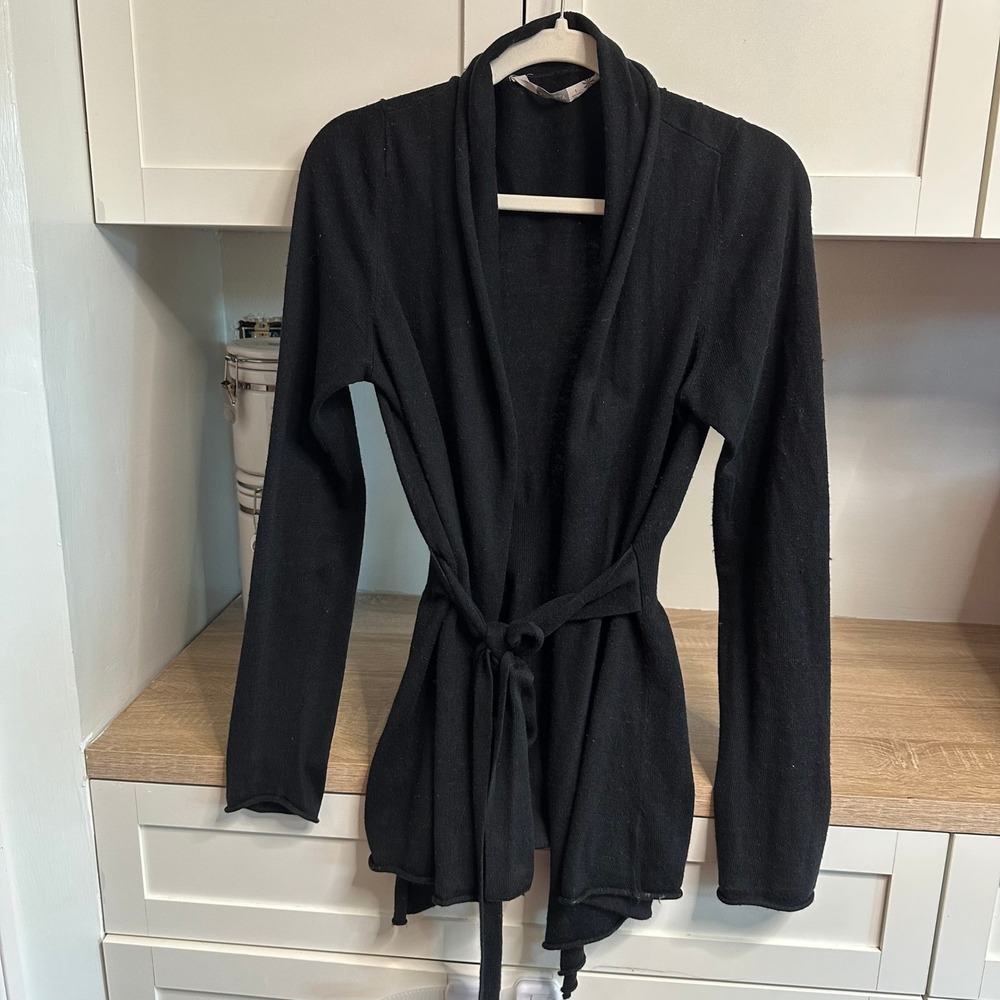 Athleta Scenic Wrap Cardigan Women S Black Cashmere Blend Belted Sweater‎ Lounge